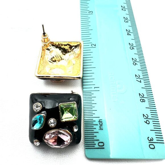 Womens Earrings Blue Pink Green Rhinestone Black Enamel Earrings Pierced - Picture 3 of 3